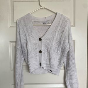 white cropped button up sweater from hollister